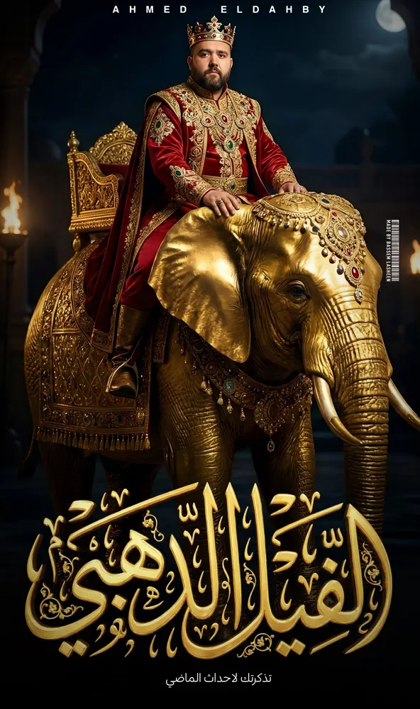 Royal golden elephant poster with Arabic calligraphy